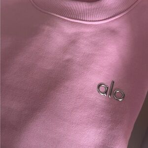 ALO Yoga Pink Crewneck Sweatshirt with Silver Logo